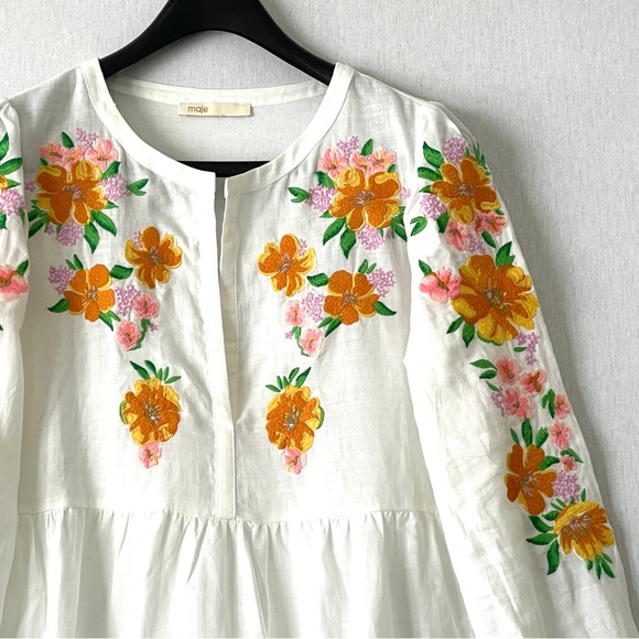 Maje Floral Embroidered Linen Dress - Picture 5 of 16